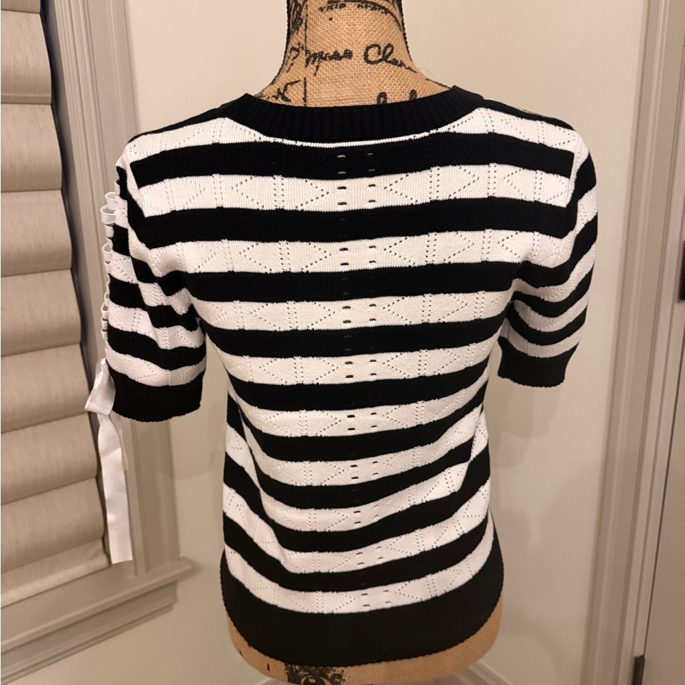 CAbi - Runway Pullover - Chic Black and White Striped Sweater - Size XS - Picture 5 of 7